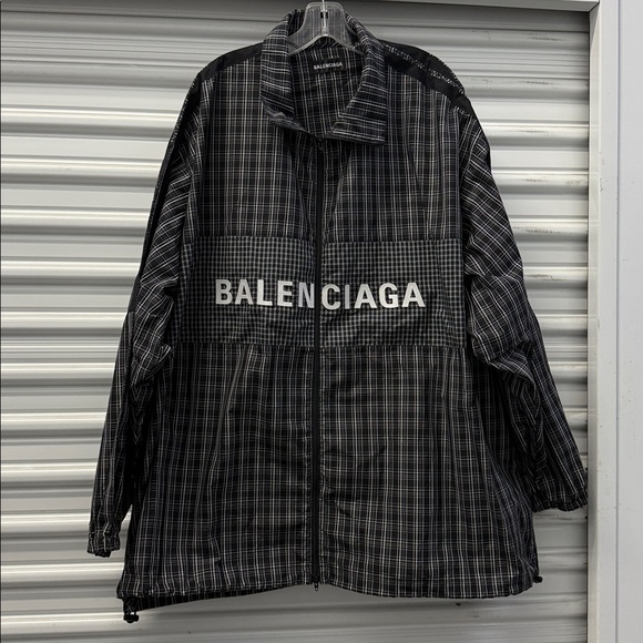 Balenciaga Checkered Track Jacket – Black Nylon – Men’s Size 48
